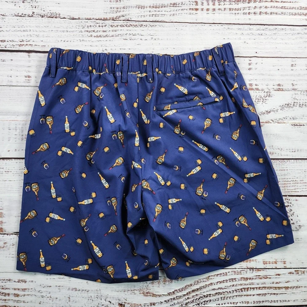Robert Graham Bardsley Shorts Mens NWT Size 30 Navy Liquor Wine Bottle Graphic